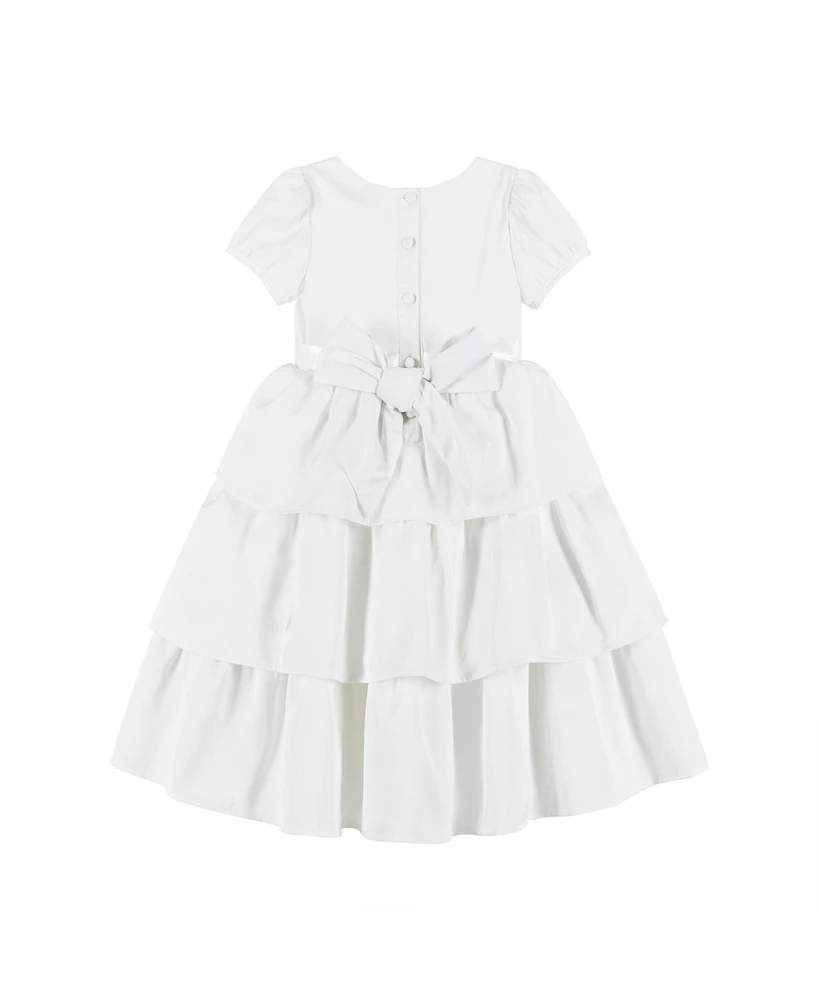 Toddler/Child Girls Puff Sleeve Satin Tiered Dress