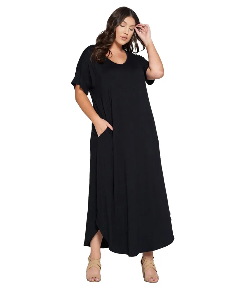 24seven Comfort Apparel Plus Sleeveless Maxi Dress with Pockets