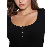 Guess Women'S Karlee Jewel-Button Ribbed Henley Top