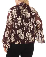 Vince Camuto Metallic-Print Bell-Sleeve Blouse