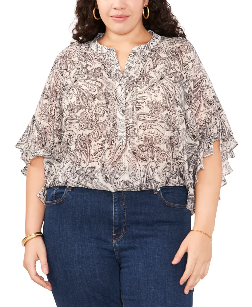 Vince Camuto Trendy Plus Size Pintucked Ruffle-Sleeve Blouse