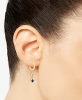 Lab-Grown Blue Sapphire (1/2 ct. t.w.) & Lab-Grown White Sapphire (1/3 ct. t.w.) Dangle Huggie Hoop Earrings in 14k Gold-Plated Sterling Silver