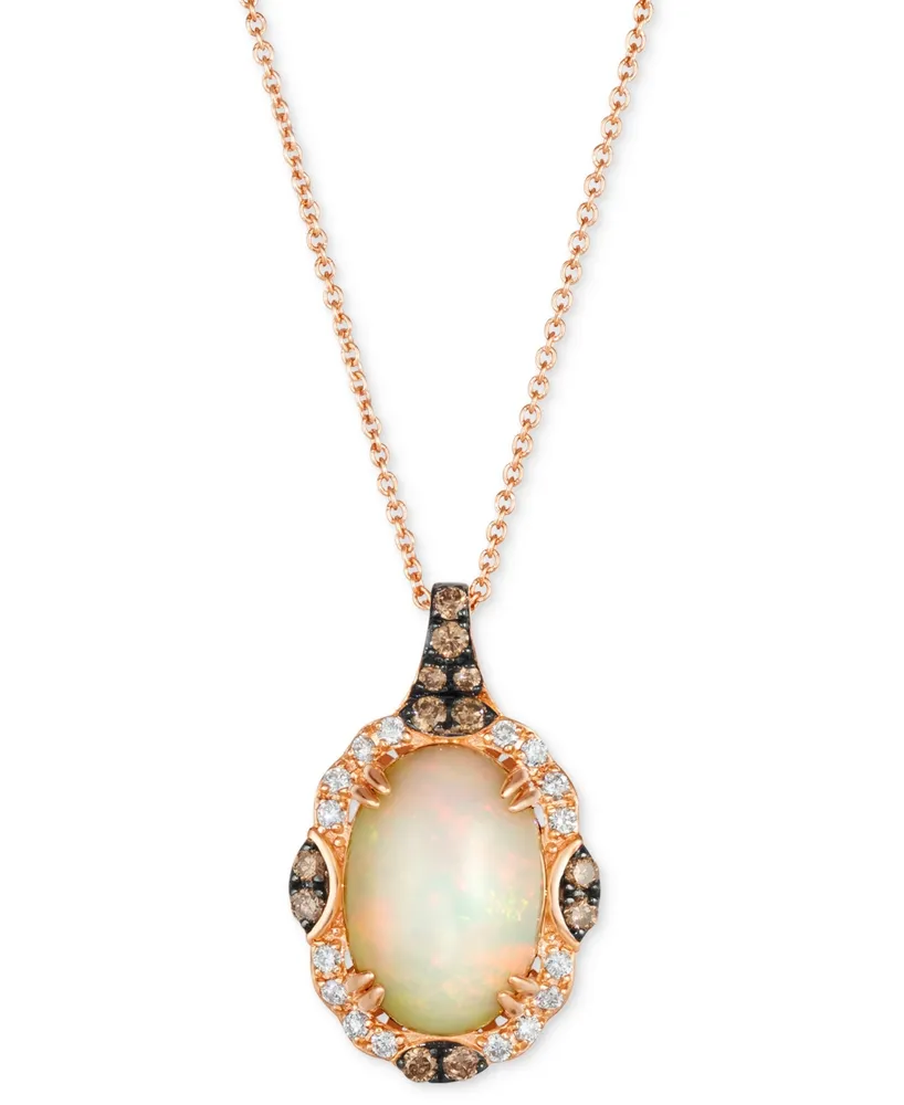 Le Vian Chocolatier Neopolitan Opal (2-7/8 ct. t.w.) & Diamond (1/4 ct. t.w.) Halo 20" Adjustable Pendant Necklace in 14k Rose Gold