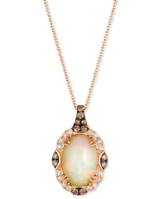 Le Vian Chocolatier Neopolitan Opal (2-7/8 ct. t.w.) & Diamond (1/4 ct. t.w.) Halo 20" Adjustable Pendant Necklace in 14k Rose Gold