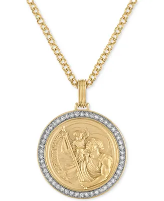 Esquire Men's Jewelry Diamond St. Christopher Medallion 22" Pendant Necklace (1/4 ct. t.w.) in 18k Gold-Plated Sterling Silver, Created for Macy's