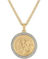 Esquire Men's Jewelry Diamond St. Christopher Medallion 22" Pendant Necklace (1/4 ct. t.w.) in 18k Gold-Plated Sterling Silver, Created for Macy's