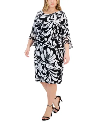 Connected Plus Size Flounce-Sleeve Jersey-Knit Sheath Dress