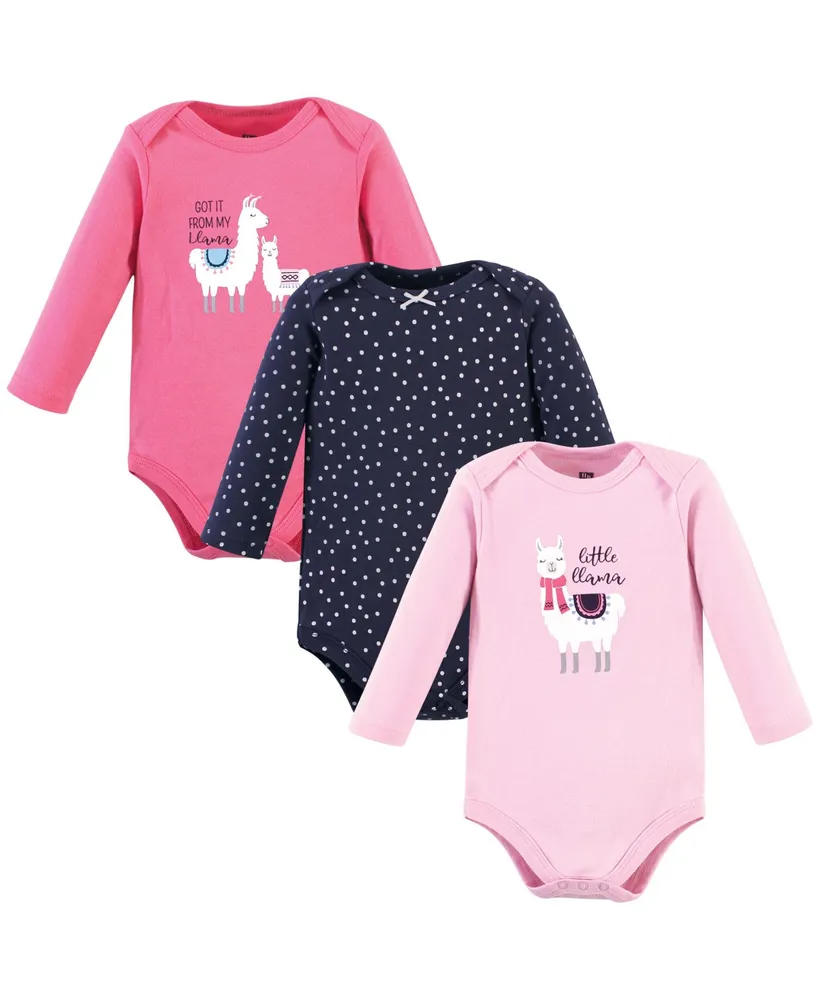 Hudson Baby Infant Girl Cotton Long-Sleeve Bodysuits, Little Llama, 3-Pack