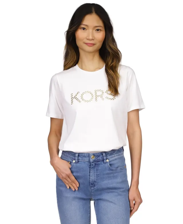 Michael Kors Women's Sequined Logo T-Shirt - Macy's