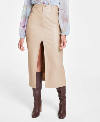 Steve Madden Women's Avani Faux-Leather Front-Slit Maxi Skirt