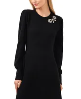 CeCe Women's Rhinestone Bow Long-Sleeve Sweater Dress