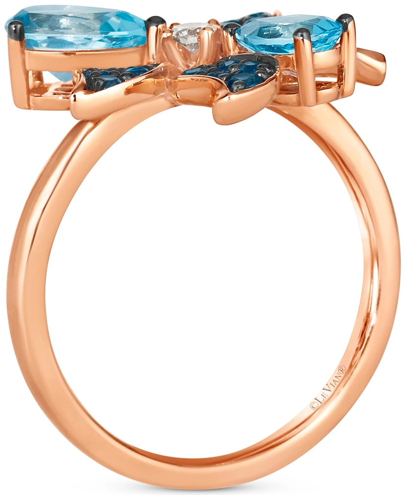 Le Vian Multi-Gemstone (1-5/8 ct. t.w.) & Vanilla Diamond (1/20 ct. t.w.) Pear & Pave Flower Ring in 14k Rose Gold