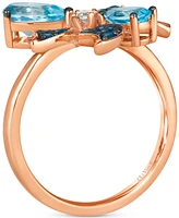 Le Vian Multi-Gemstone (1-5/8 ct. t.w.) & Vanilla Diamond (1/20 ct. t.w.) Pear & Pave Flower Ring in 14k Rose Gold