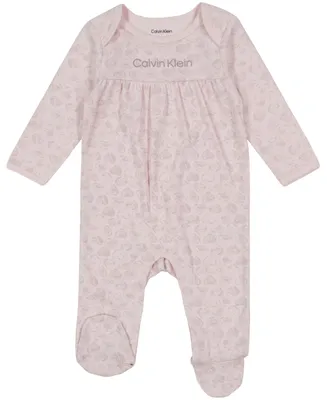 Calvin Klein Baby Girls Heart Stamp Print Long Sleeve Footed Coverall One Piece