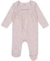 Calvin Klein Baby Girls Heart Stamp Print Long Sleeve Footed Coverall One Piece