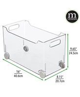 mDesign Plastic Kitchen Storage Bin, Rolling Wheels/Handles, 4 Pack, Clear/Gray