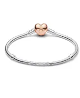 Pandora Moments Sterling Silver and 14K Rose Gold-Plated Heart Clasp Snake Chain Bracelet