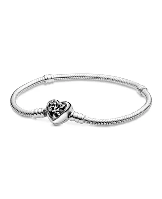 Pandora Moments Cubic Zirconia Family Tree Heart Clasp Snake Chain Bracelet