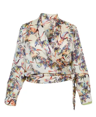 Mayes Nyc - Women's Plus Donna Shawl Collar Wrap Blouse