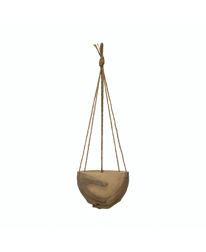 Hanging Resin and Cement Planter with Hands and Jute Hanger