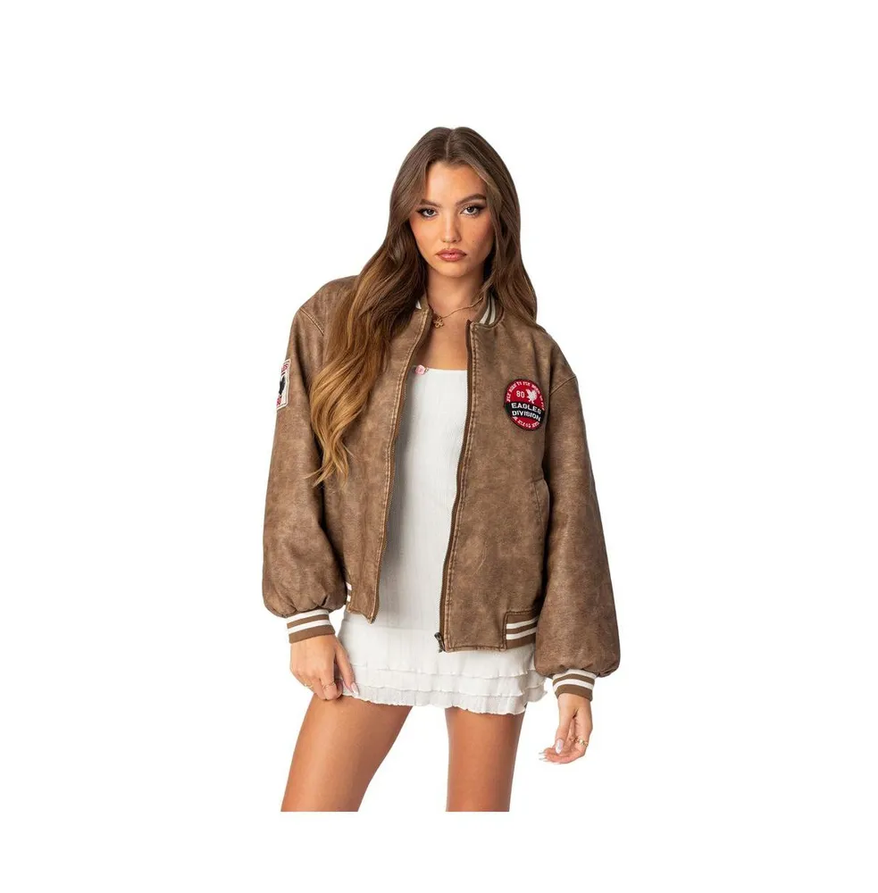 Women's Washed bomber jacket - Brown