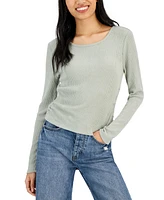 Hippie Rose Juniors' Soft Ribbed Side-Ruched Long-Sleeve Top