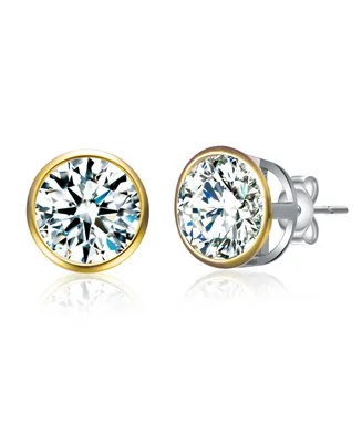 Sterling Silver with 2.40ctw Round Lab Created Moissanite Modern Bezel Stud Earrings