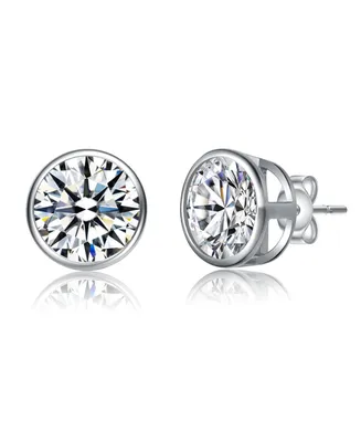 Sterling Silver with 2.40ctw Round Lab Created Moissanite Modern Bezel Stud Earrings