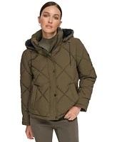 Dkny Women's Diamond Quilted Hooded Puffer Coat