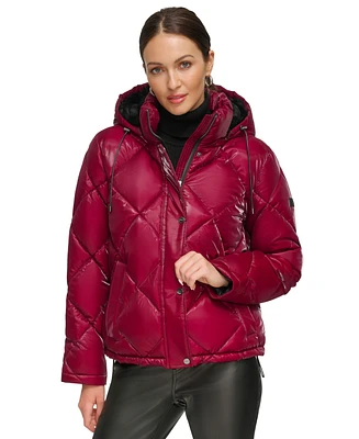 Dkny Women's Diamond Quilted Hooded Puffer Coat