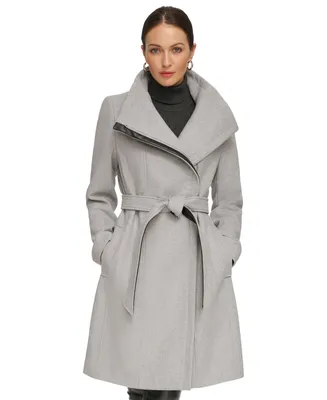 Dkny Women's Asymmetrical Belted Funnel-Neck Wool Blend Coat