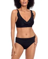 Lauren Ralph Lauren Womens Beach Club Solid Ruffle Bikini Top Ruched Bikini Bottoms