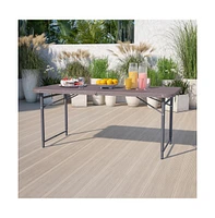 4-Foot Height Adjustable Bi-Fold Dark Gray Plastic Folding Table With Handle