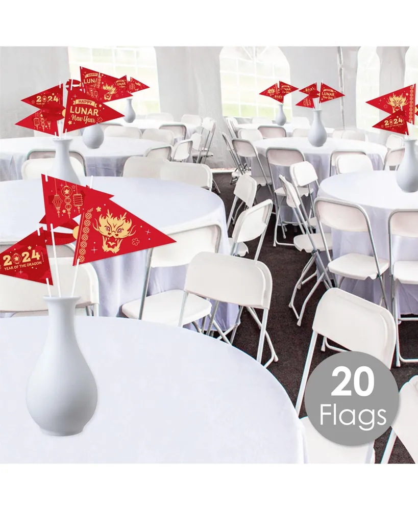 Lunar New Year - 2024 Year of the Dragon - Pennant Flag Centerpieces - Set of 20
