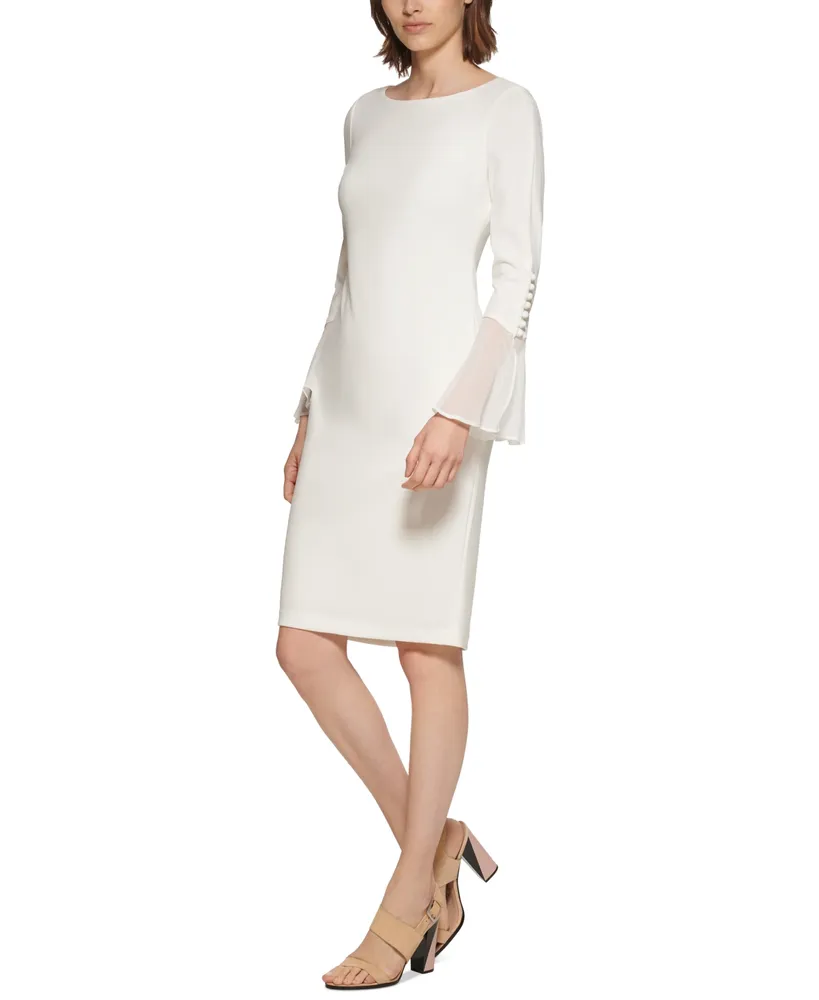 Calvin Klein Petite Chiffon-Sleeve Sheath Dress