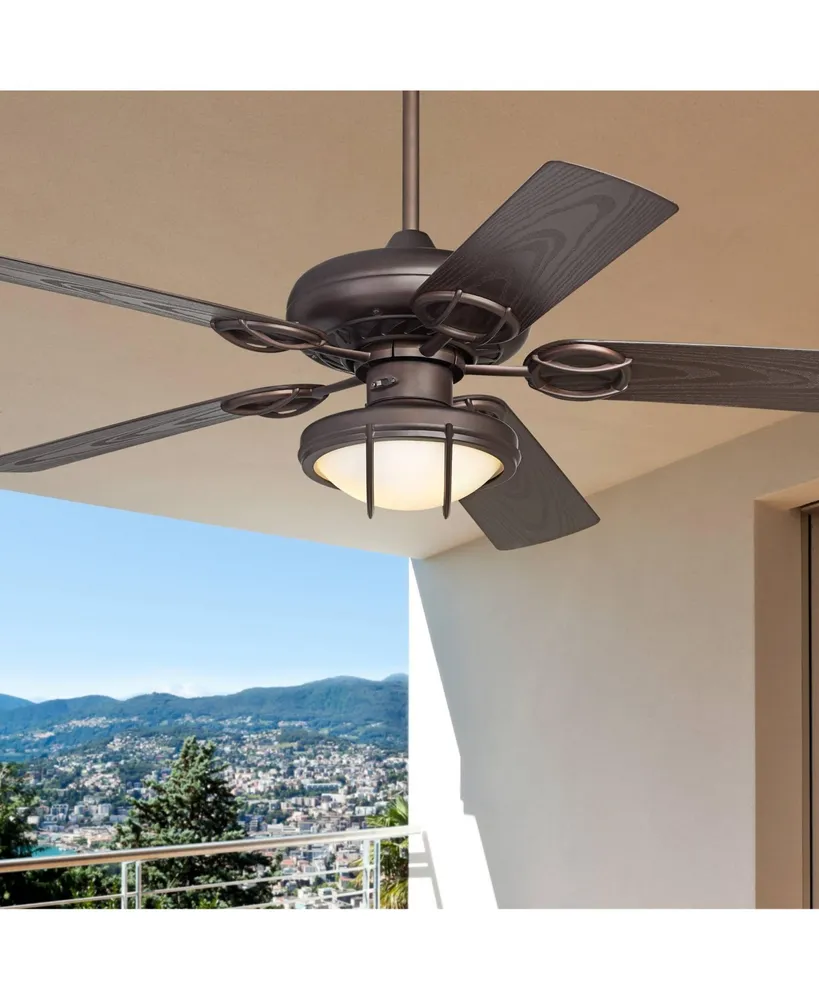 52" Orb Modern Industrial Indoor Outdoor Ceiling Fan with Led Light Oil Rubbed Bronze Brown Frosted Glass Bowl Cage Wet Rated for Patio Exterior House