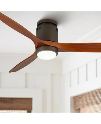 52" Windspun Modern 3 Blade Low Profile Hugger Indoor Ceiling Fan with Light Led Dimmable Remote Oil Rubbed Bronze Walnut Wood for House Bedroom Livin