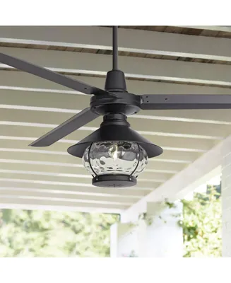 60" Turbina Dc Modern Industrial Outdoor 3 Blade Ceiling Fan with Led Light Remote Control Matte Black Cage Damp Rated for Patio Exterior House Home P