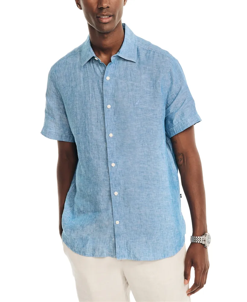 Nautica Men's Classic-Fit Solid Linen Short-Sleeve Shirt