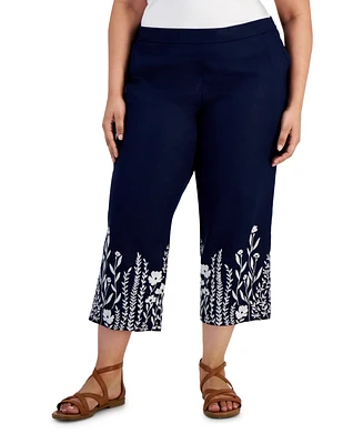 Charter Club Plus 100% Embroidered Linen Pants, Created for Macy's