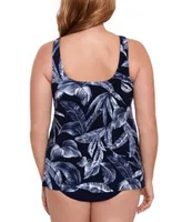 Miraclesuit Plus Size Ursula Printed Underwired Tankini Top Solid Swim Bottoms