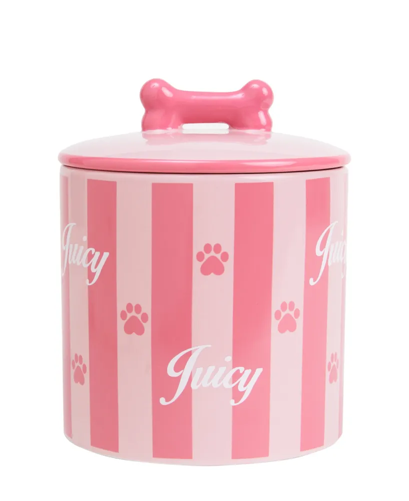 Juicy Couture Ceramic Treat Canister Stripe Pet Treat Container Dog or Cat Treat Jar