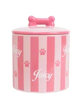 Juicy Couture Ceramic Treat Canister Stripe Pet Treat Container Dog or Cat Treat Jar