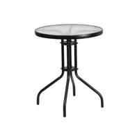 23.75" Round Tempered Glass Metal Table With Smooth Ripple Design Top