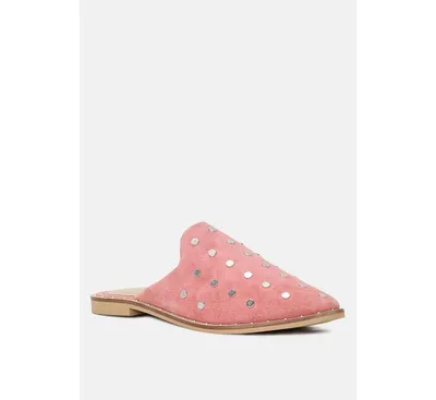 Jodie Womens Dusty Pink Studded Leather Mules