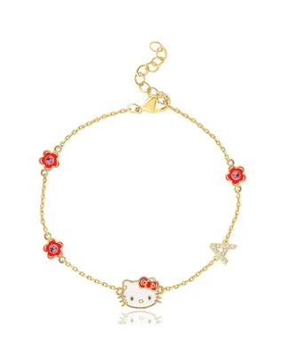 Sanrio Hello Kitty Womens Yellow Gold Plated Letter Bracelet - Cubic Zirconia Initial Officially Licensed