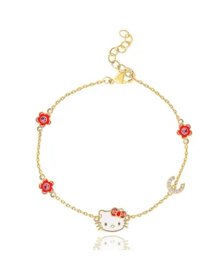 Sanrio Hello Kitty Womens Yellow Gold Plated Letter Bracelet - Cubic Zirconia Initial Officially Licensed