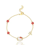 Sanrio Hello Kitty Womens Yellow Gold Plated Letter Bracelet - Cubic Zirconia Initial Bracelet - Officially Licensed