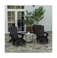 Ridley Hdpe Adirondack Chair With Cup Holder And Pull Out Ottoman, All-Weather Indoor/Outdoor Lounge
