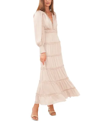 CeCe Women's Long Sleeve Plisse Ruffle Maxi Dress